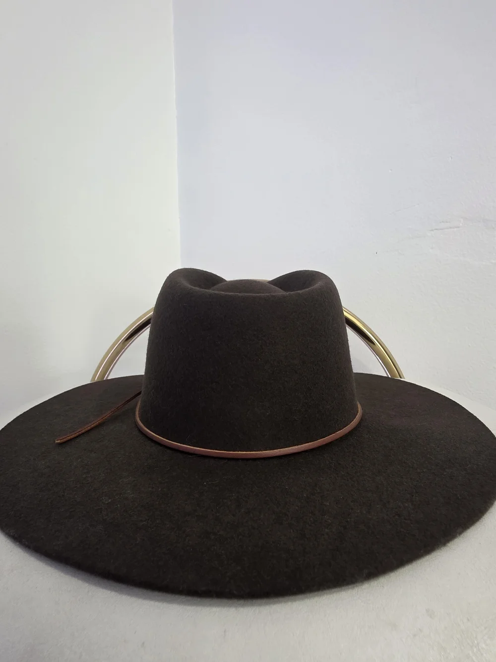 Rag & Bone Kacy Brown Wide Brim Wool Fedora with Feather Embroidery